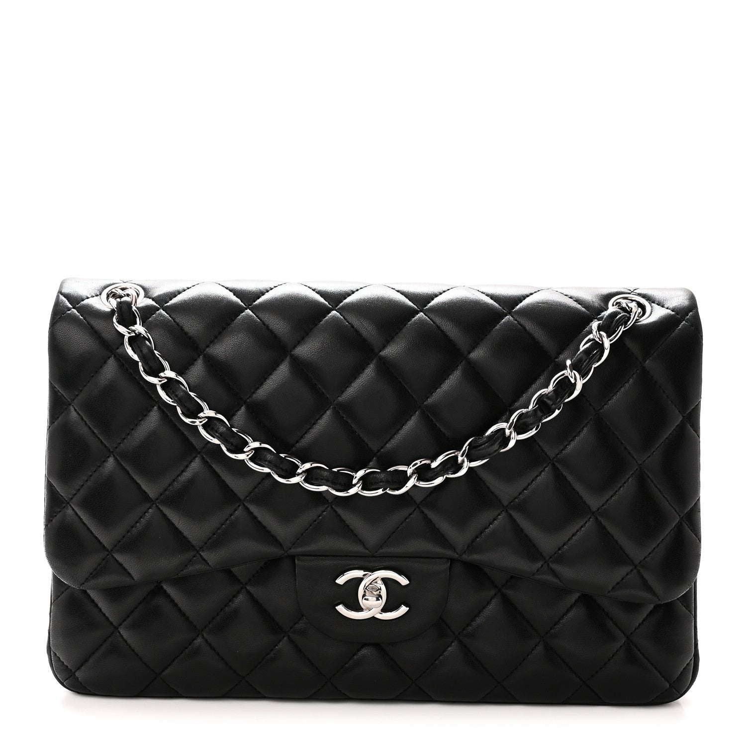 Lambskin Quilted Jumbo Double Flap Black