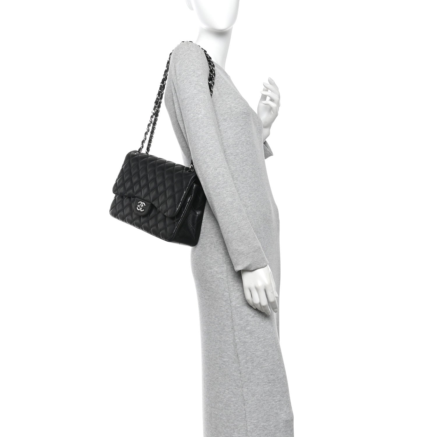 Lambskin Quilted Jumbo Double Flap Black — view 2