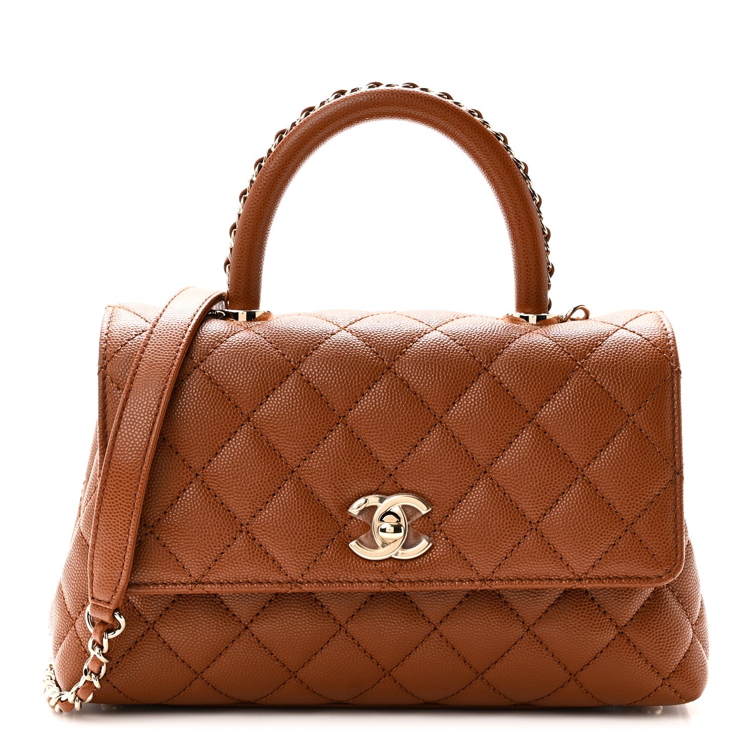 Caviar Quilted Mini Coco Chain Handle Flap Brown — view 1