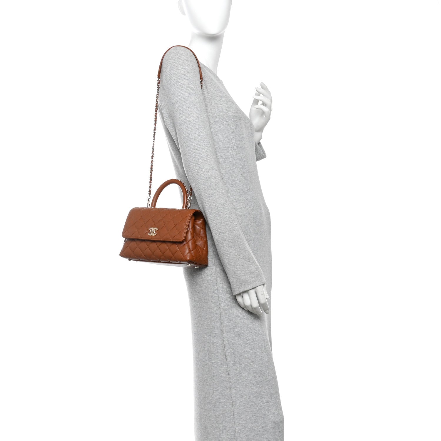 Caviar Quilted Mini Coco Chain Handle Flap Brown — view 2