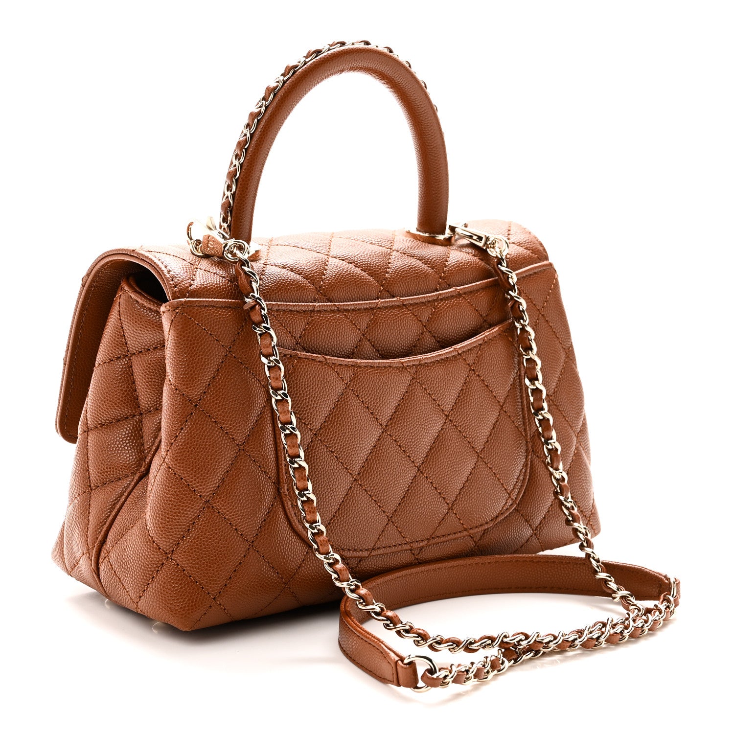 Caviar Quilted Mini Coco Chain Handle Flap Brown — view 3