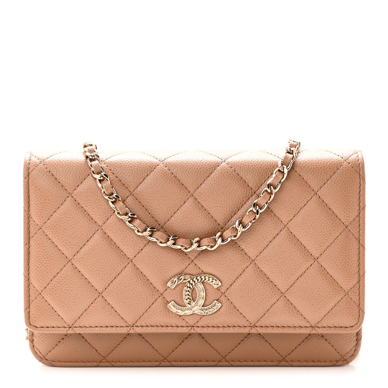 Caviar Quilted Multi Chain Wallet On Chain WOC Beige