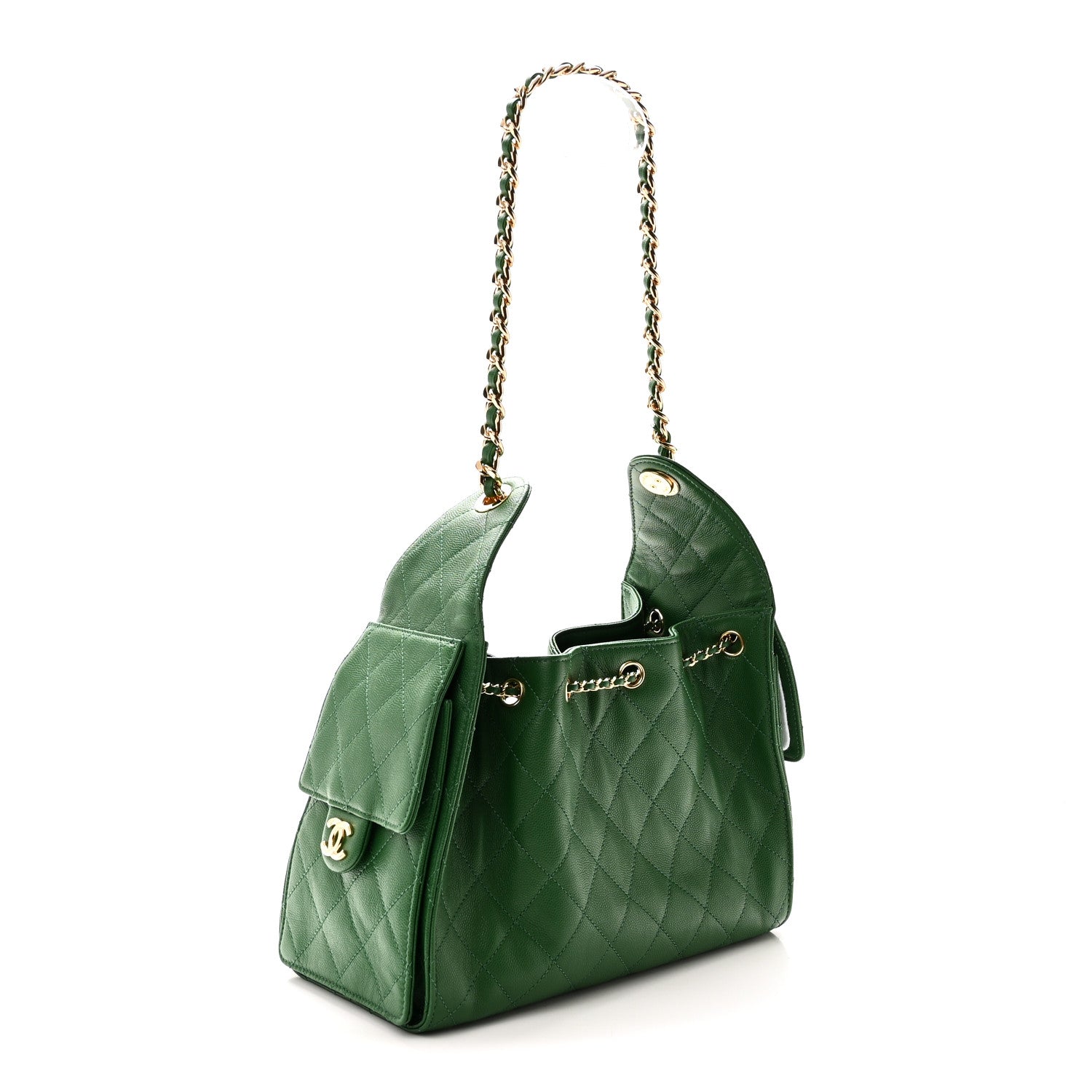 Caviar Quilted Small Chanel 25 Handbag Green — view 3