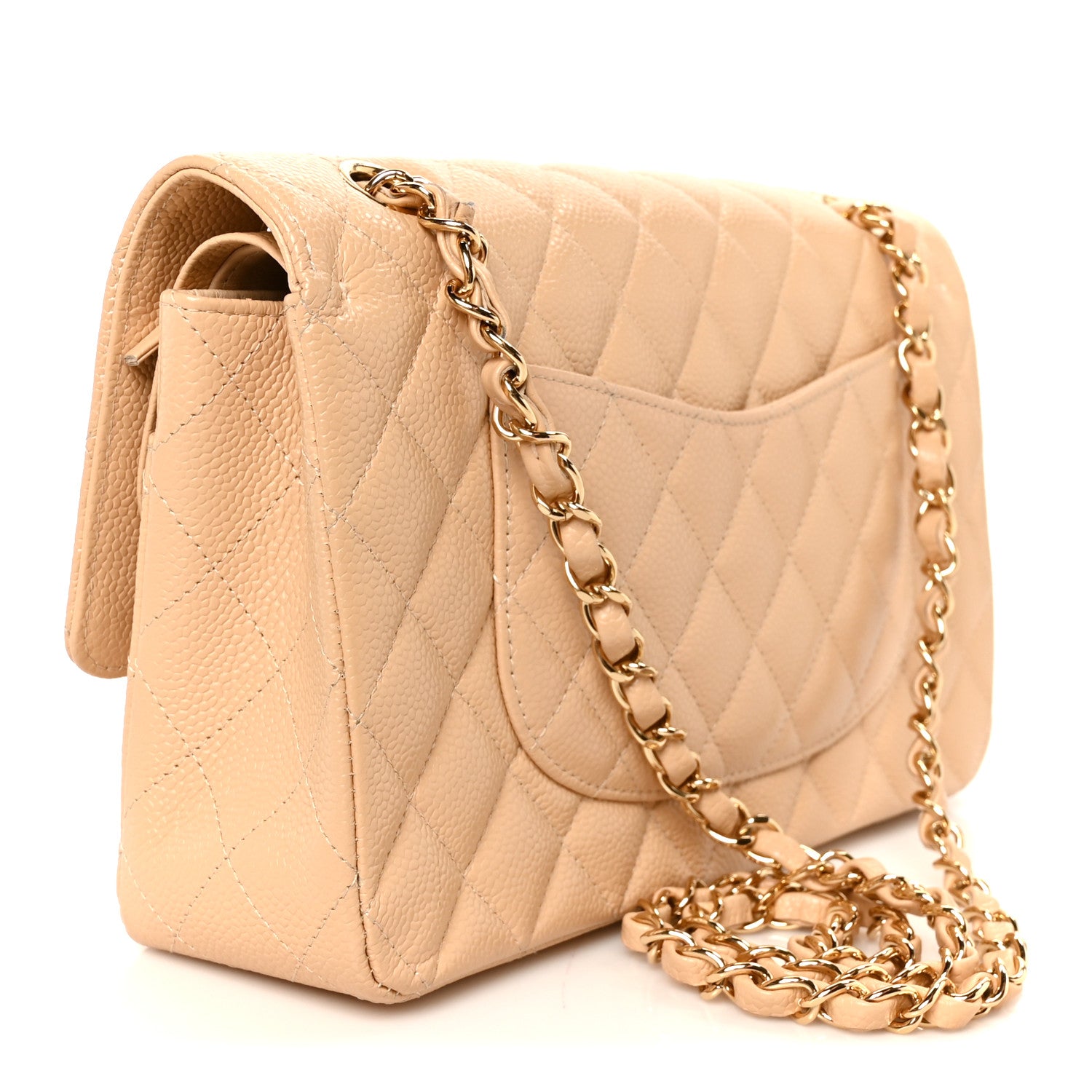 Caviar Quilted Medium Double Flap Beige — view 3