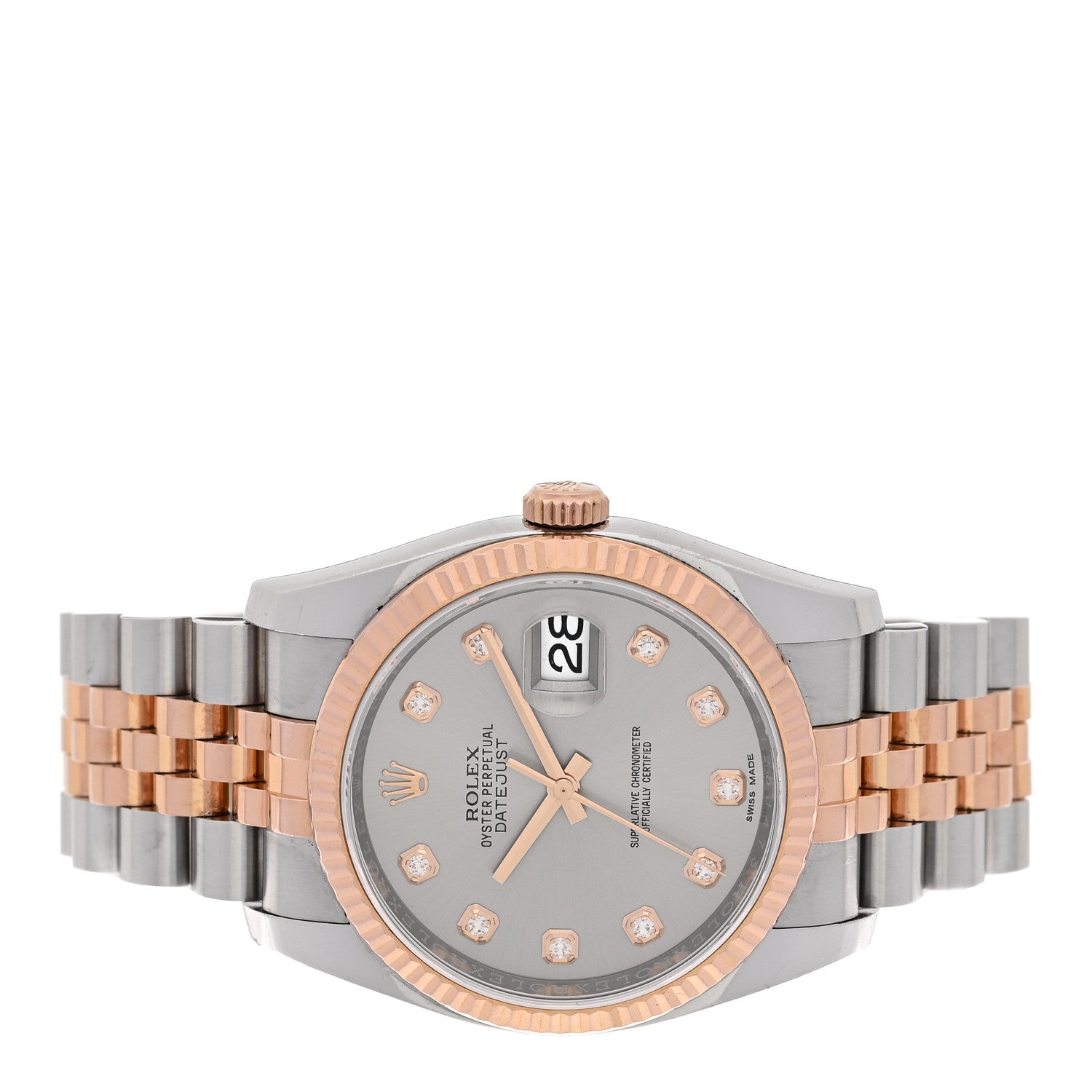 Stainless Steel 18K Everose Gold Diamond 36mm Oyster Perpetual Datejust Watch Silver 116231 — view 2