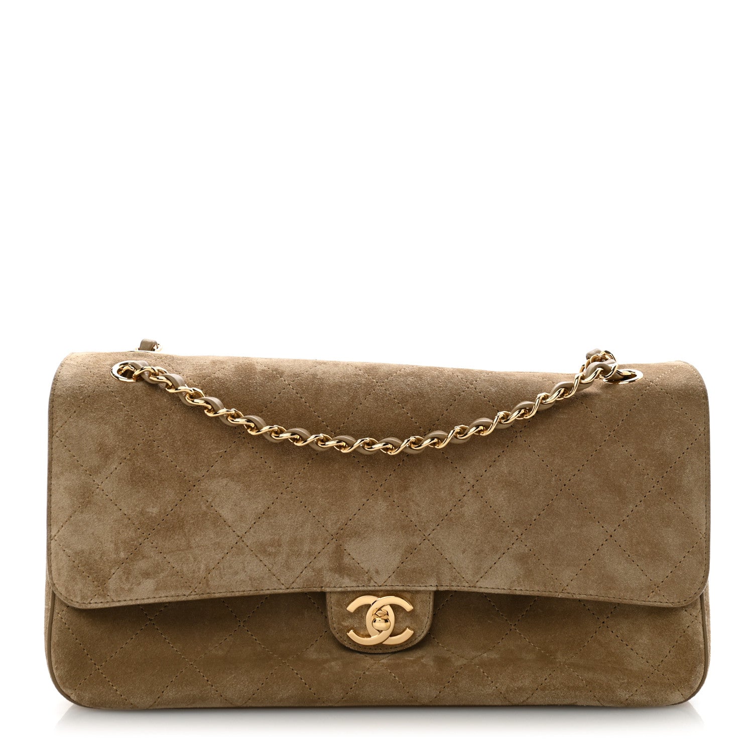 Suede Calfskin Small Souplissimo Maxi Flap Dark Beige
