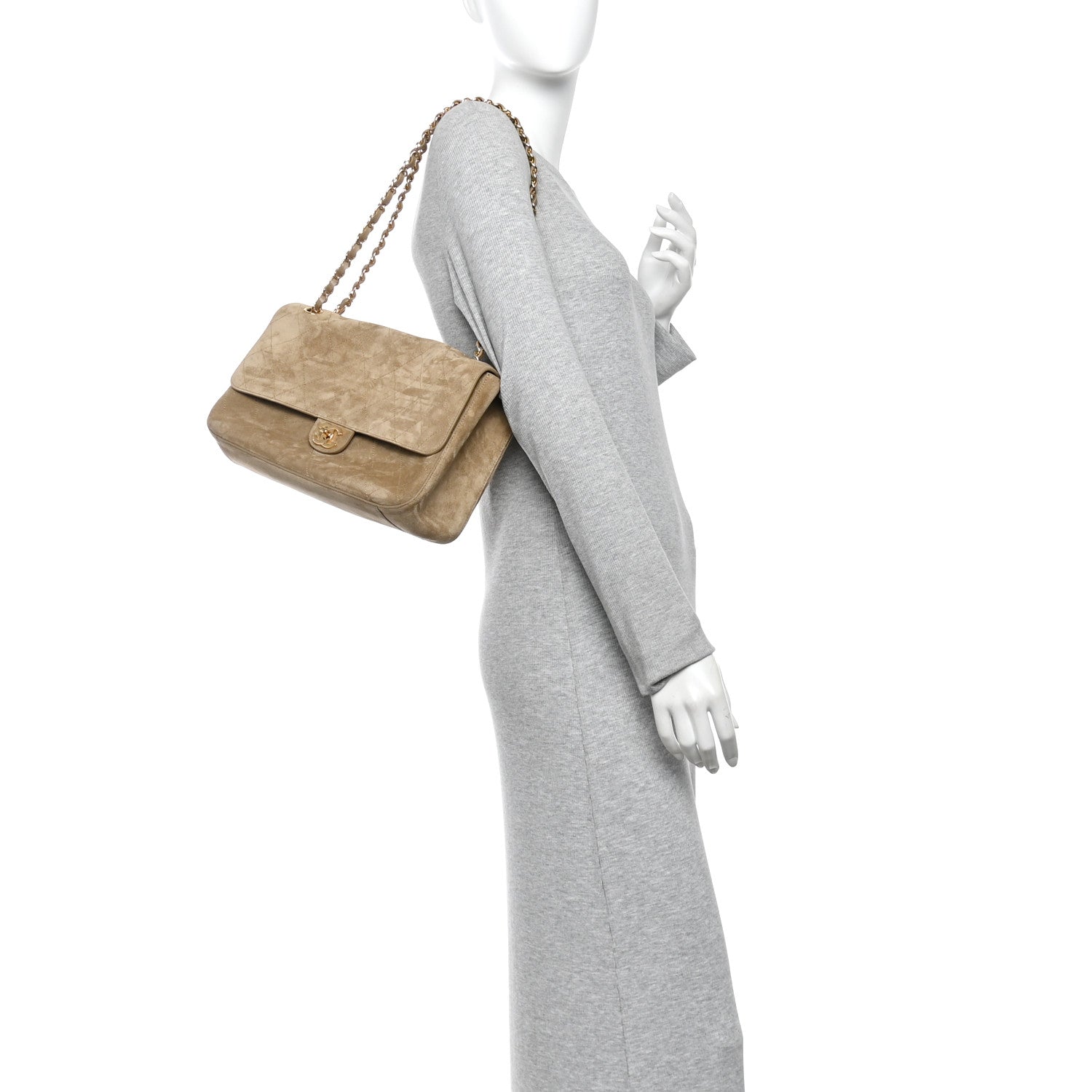 Suede Calfskin Small Souplissimo Maxi Flap Dark Beige — view 2