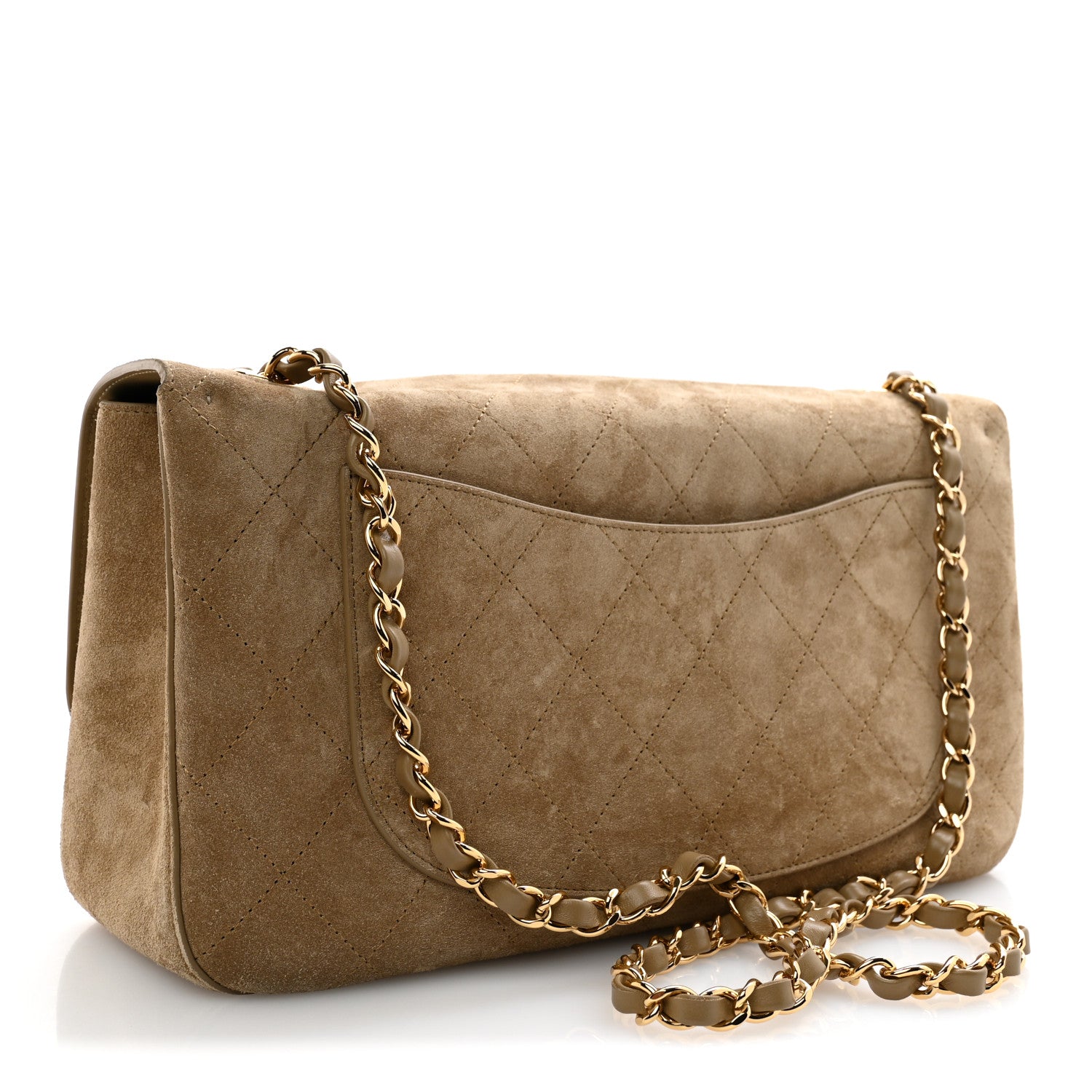 Suede Calfskin Small Souplissimo Maxi Flap Dark Beige — view 3