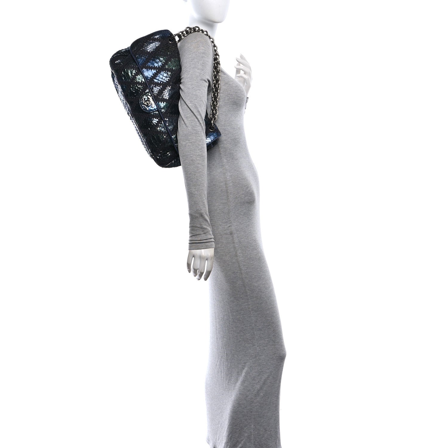 Metallic Snakeskin Crochet Soft and Chain Maxi Flap Blue Multicolor — view 2