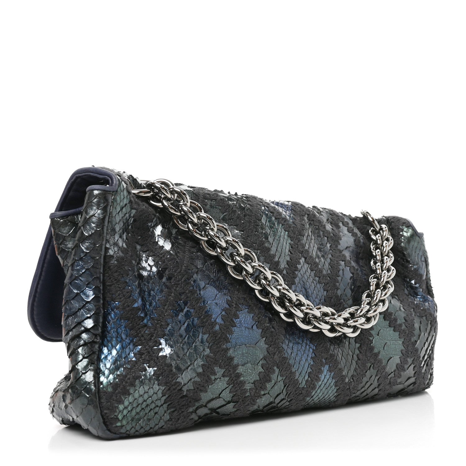 Metallic Snakeskin Crochet Soft and Chain Maxi Flap Blue Multicolor — view 3