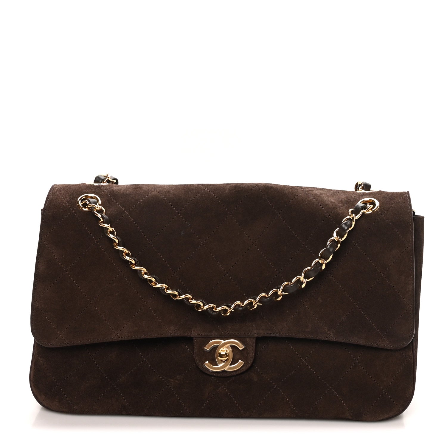 Suede Calfskin Small Souplissimo Maxi Flap Dark Brown