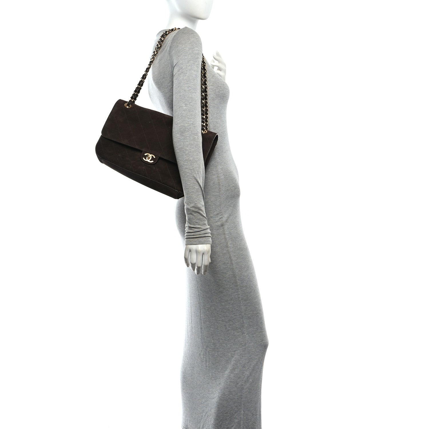 Suede Calfskin Small Souplissimo Maxi Flap Dark Brown — view 2