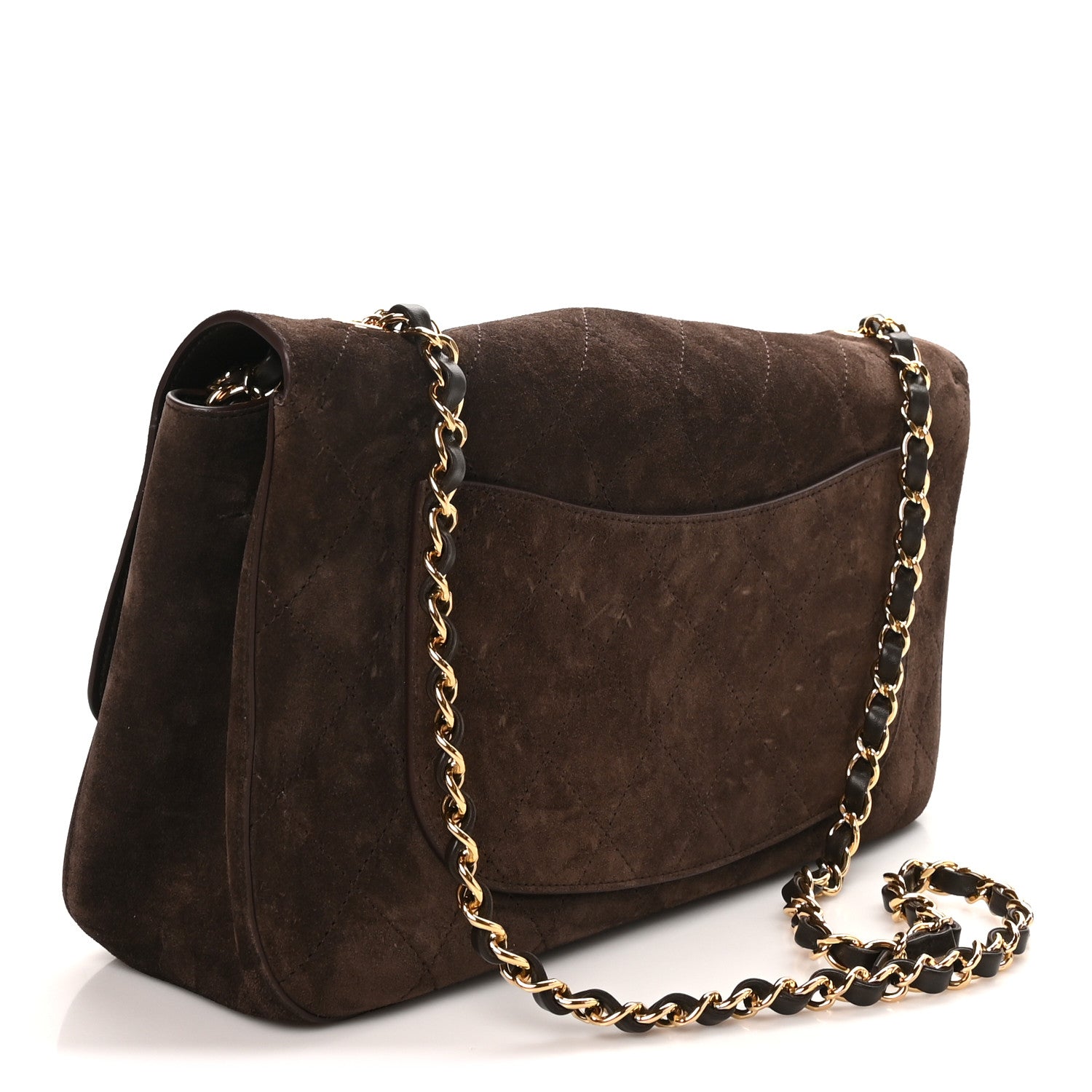 Suede Calfskin Small Souplissimo Maxi Flap Dark Brown — view 3