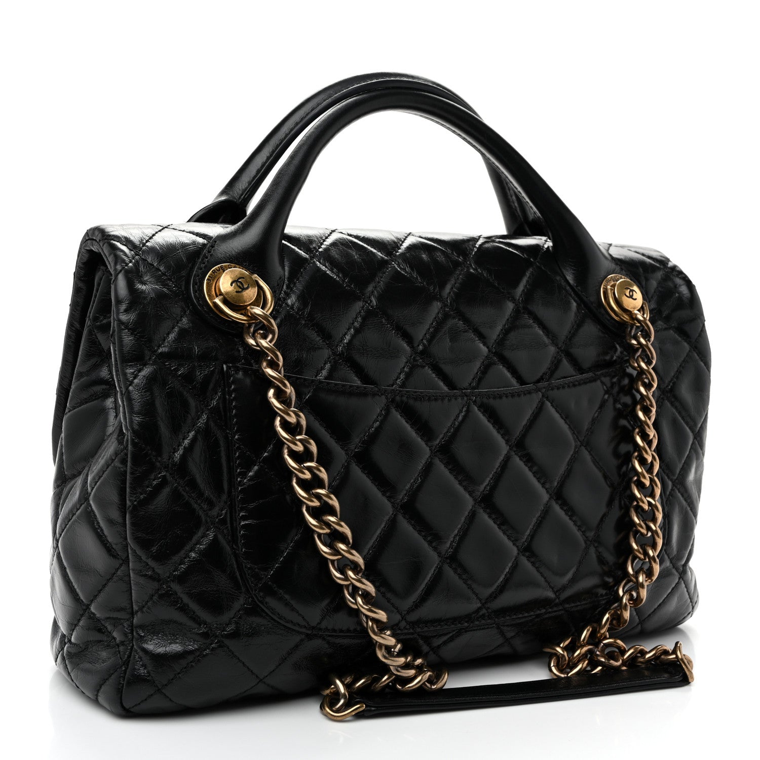 Glazed Calfskin Castle Rock Medium Flap Black — view 3