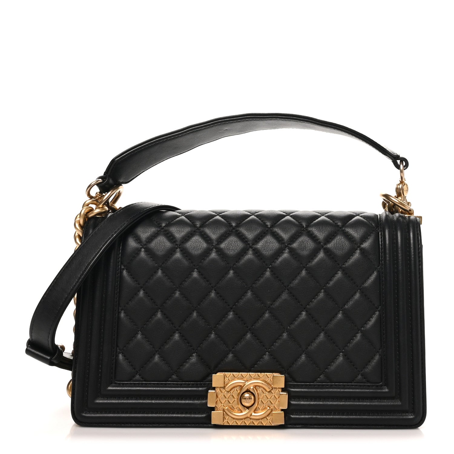 Calfskin Medium Boy Logo Top Handle Flap Black Black