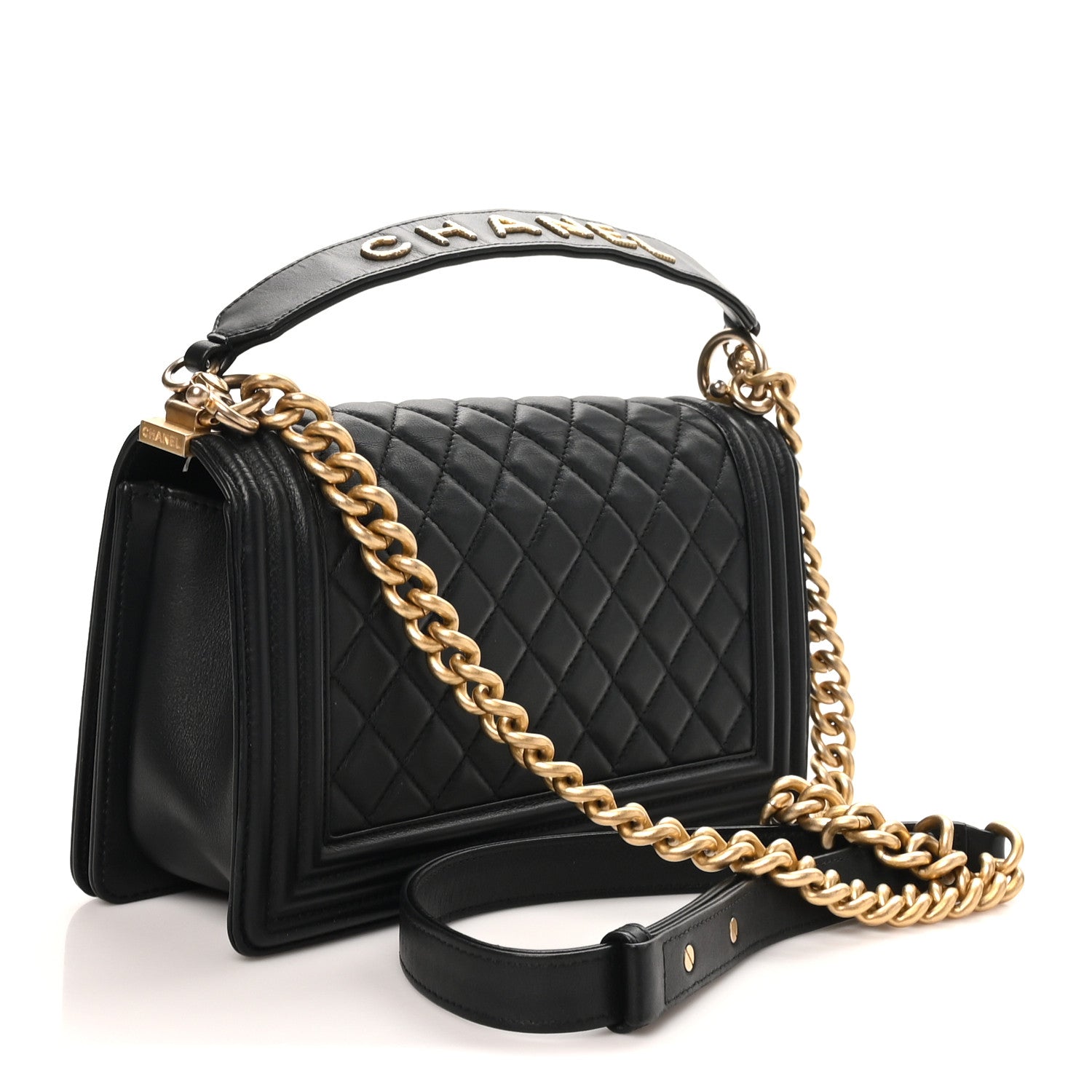 Calfskin Medium Boy Logo Top Handle Flap Black Black — view 3