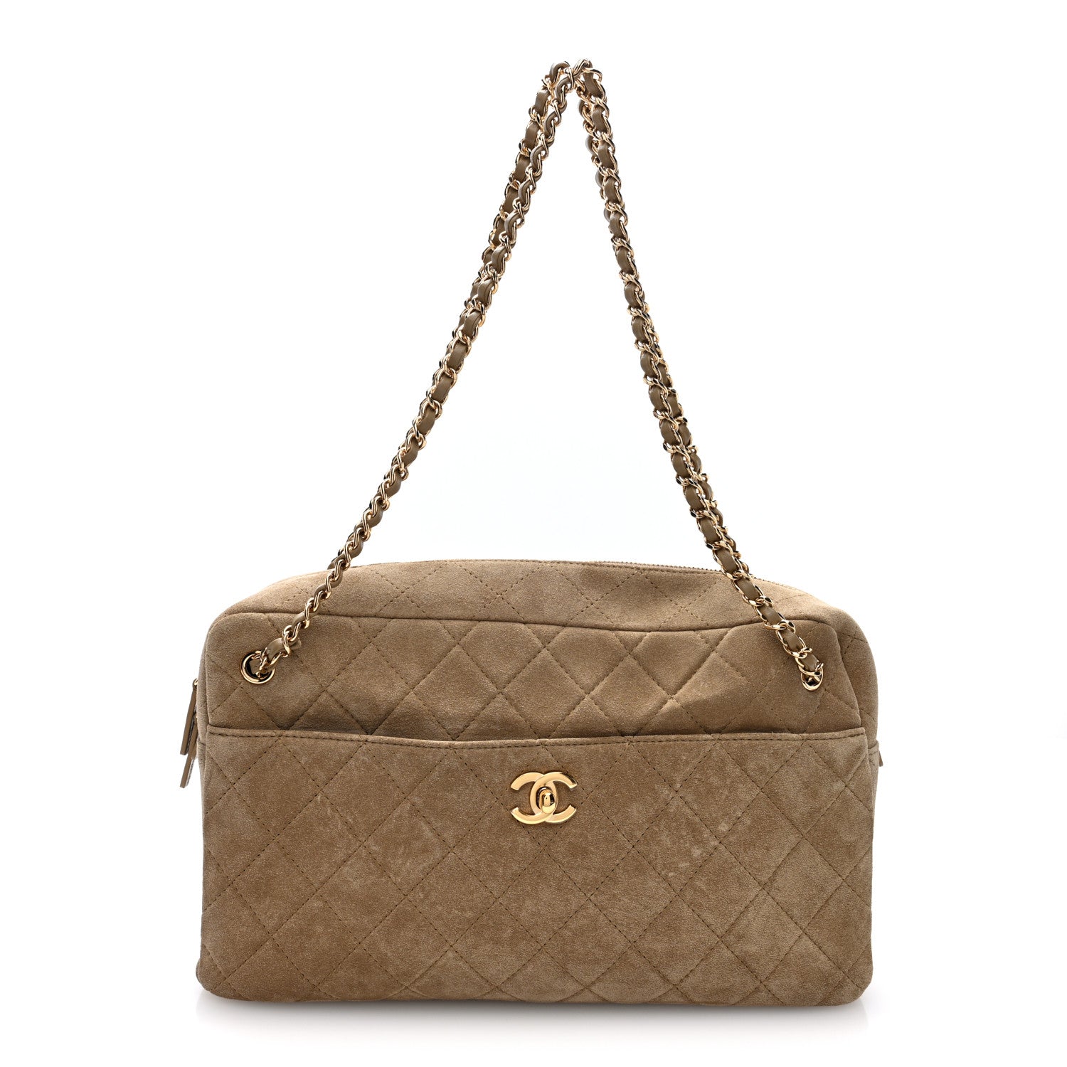 Suede Calfskin Quilted Camerissimo Camera Case Dark Khaki
