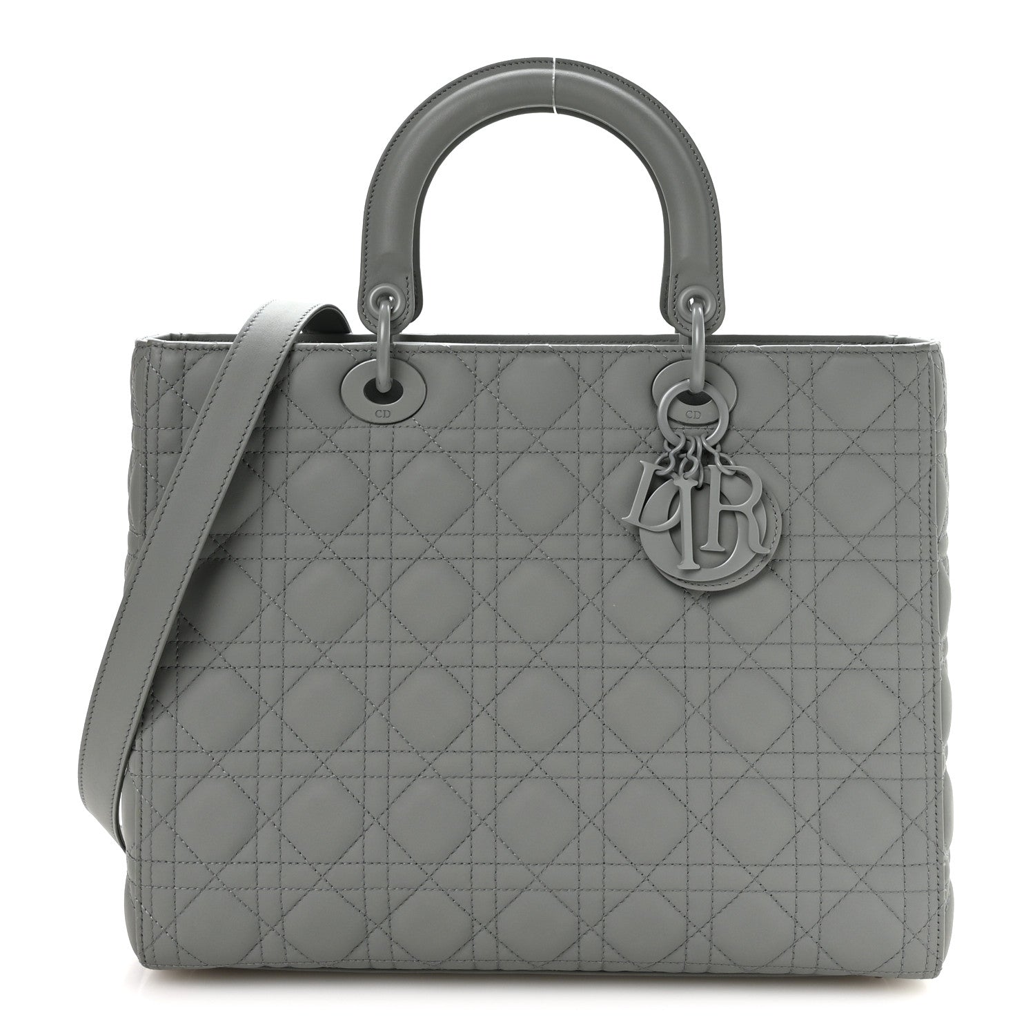 Ultra Matte Calfskin Cannage Large Lady Dior Grey Stone Grey Stone