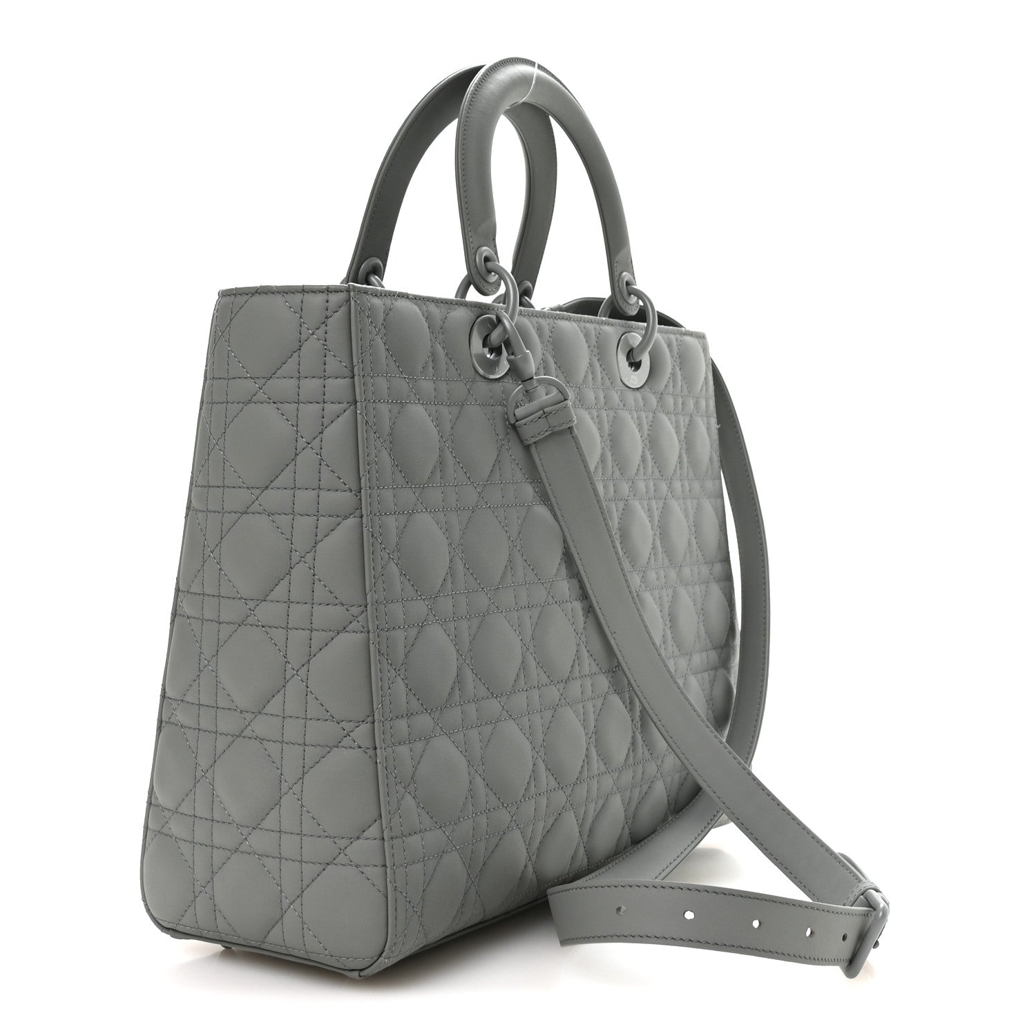 Ultra Matte Calfskin Cannage Large Lady Dior Grey Stone Grey Stone — view 3