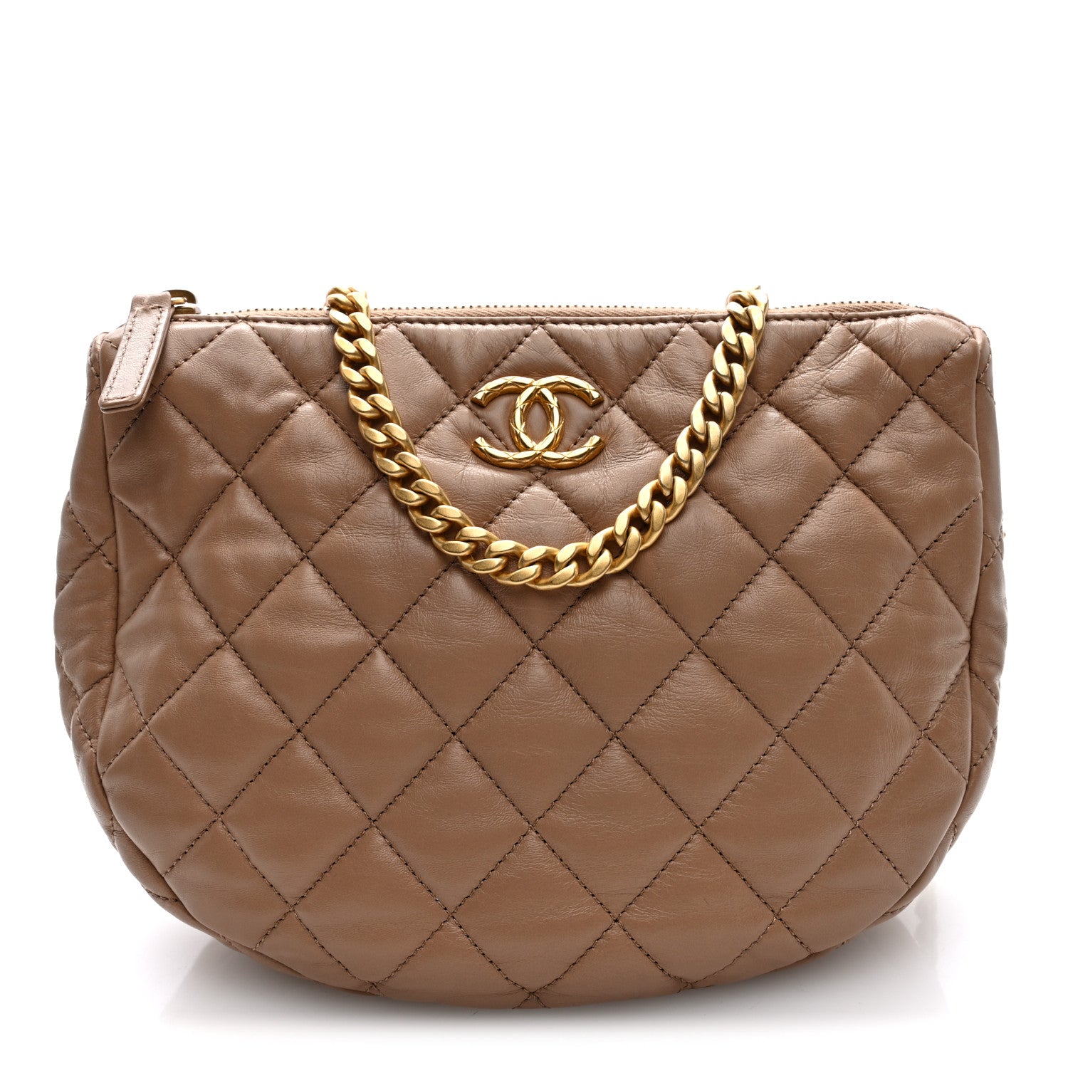 Lambskin Quilted Pillow Crush Chain Hobo Beige