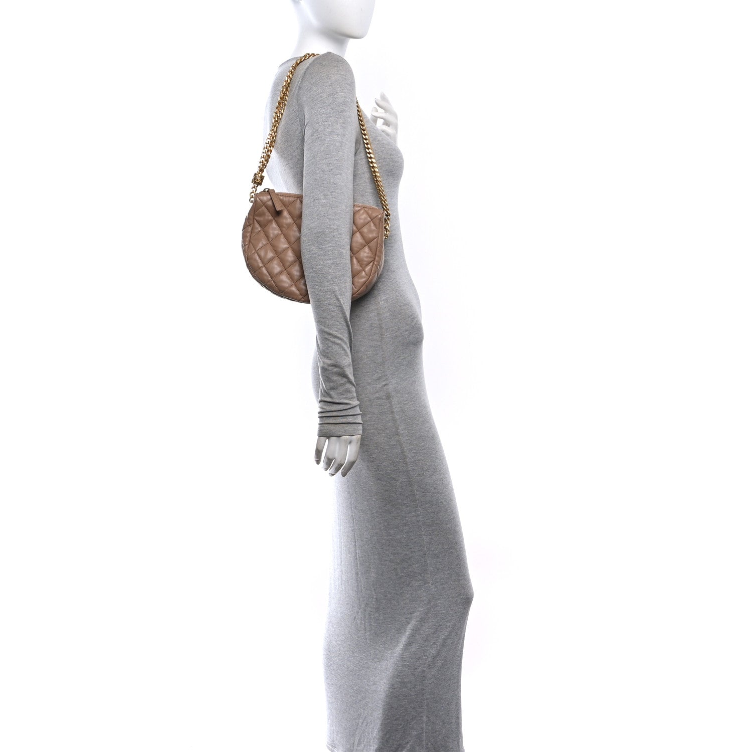 Lambskin Quilted Pillow Crush Chain Hobo Beige — view 2