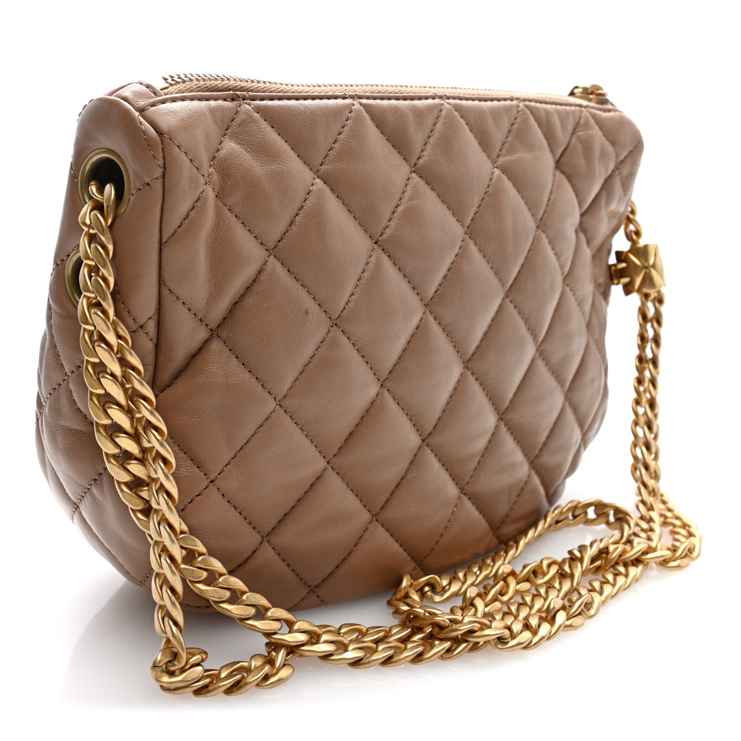 Lambskin Quilted Pillow Crush Chain Hobo Beige — view 3