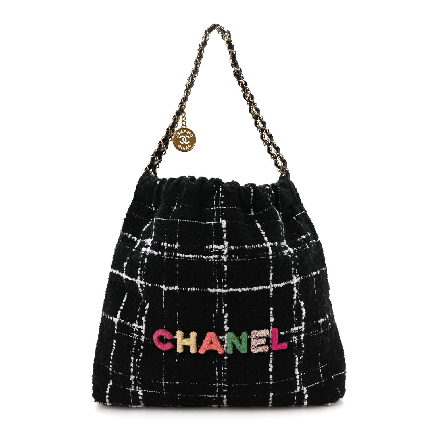 Wool Tweed Quilted Small Chanel 22 Black Multicolor