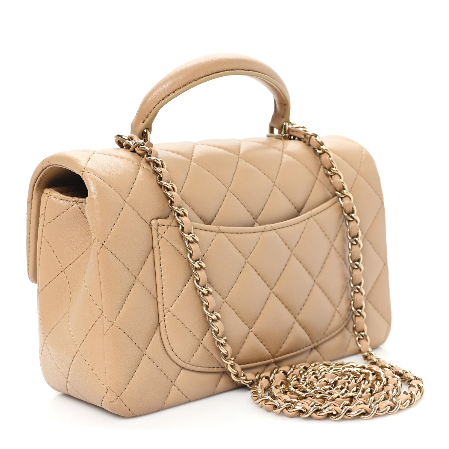 Lambskin Quilted Mini Top Handle Rectangular Flap Beige