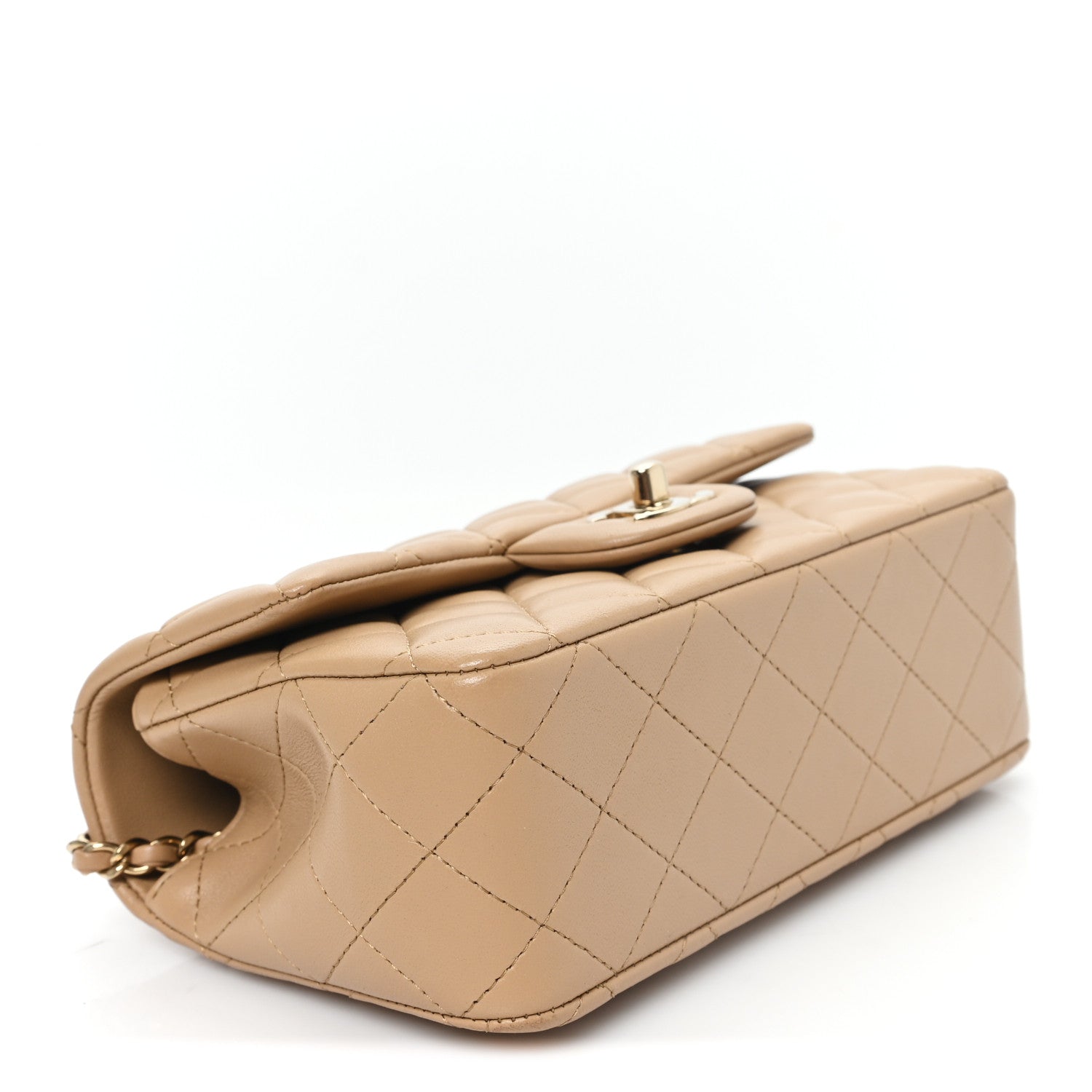 Lambskin Quilted Mini Top Handle Rectangular Flap Beige — view 4