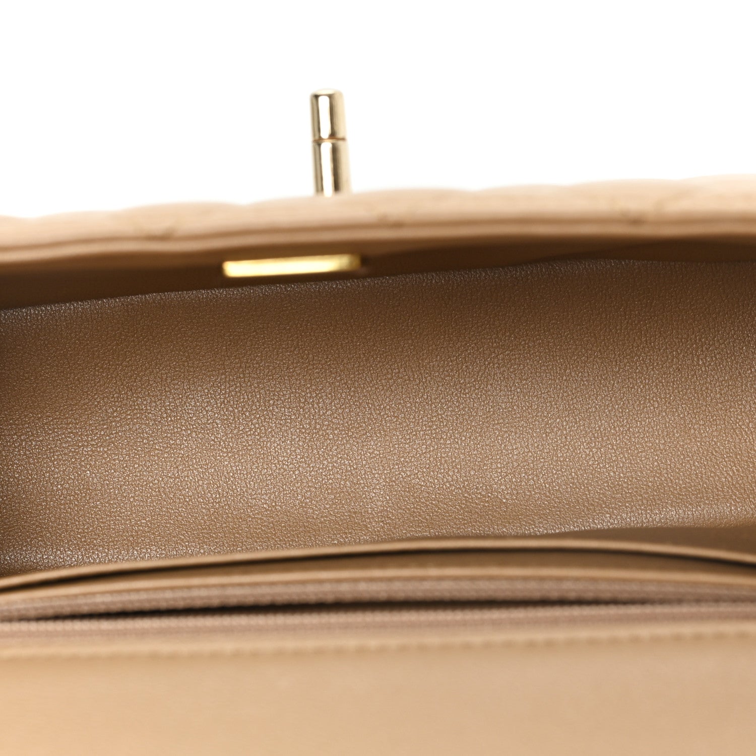 Lambskin Quilted Mini Top Handle Rectangular Flap Beige — view 5