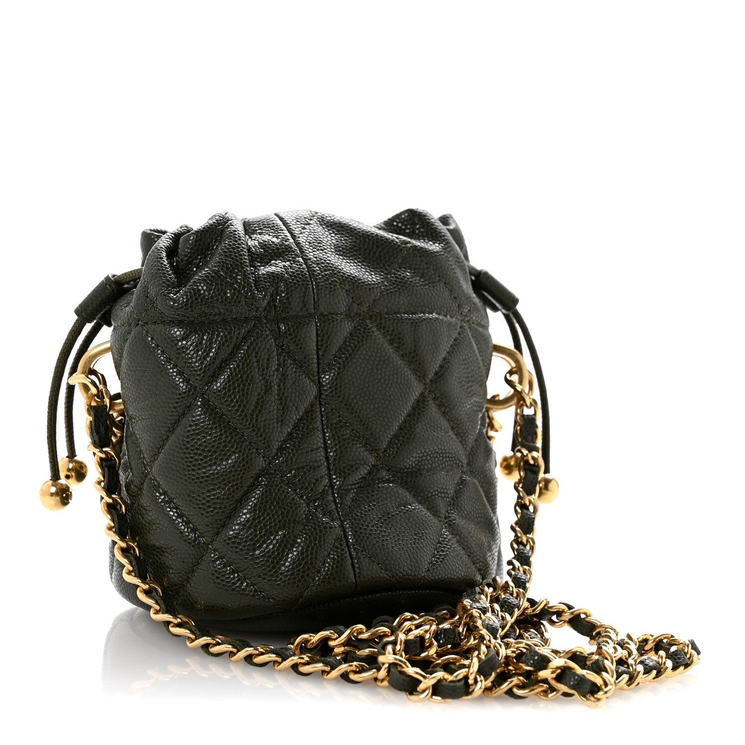 Caviar Quilted Coco First Bucket Clutch With Chain Khaki — view 3