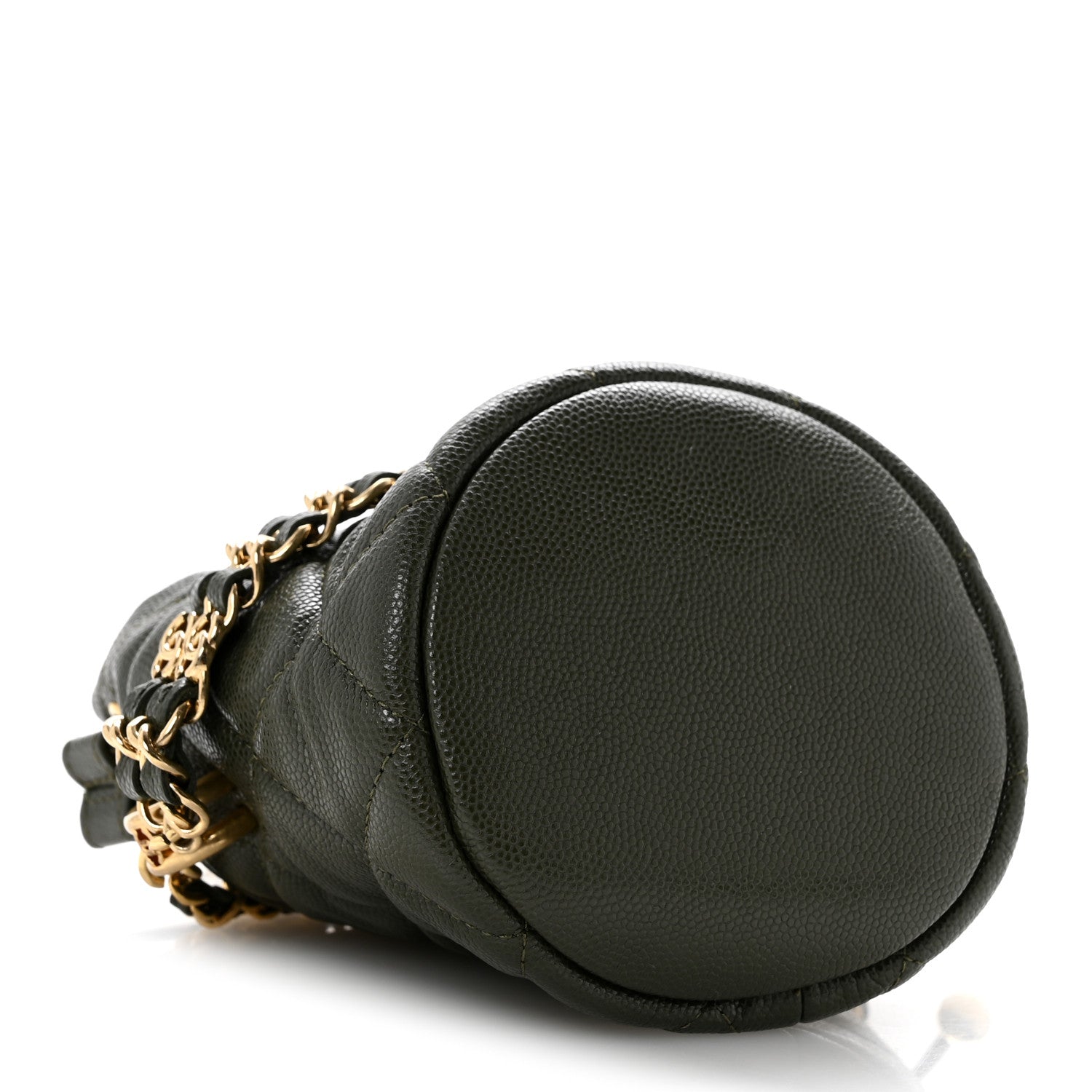 Caviar Quilted Coco First Bucket Clutch With Chain Khaki — view 4