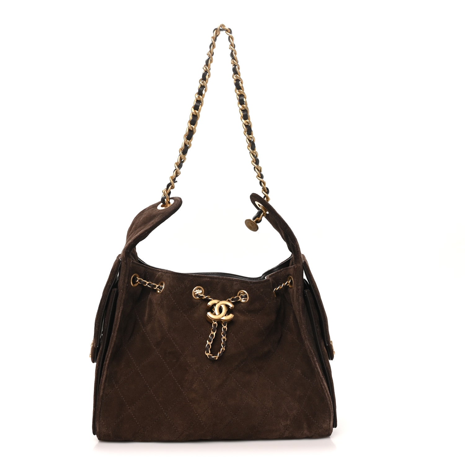 Suede Quilted Small Chanel 25 Handbag Dark Brown