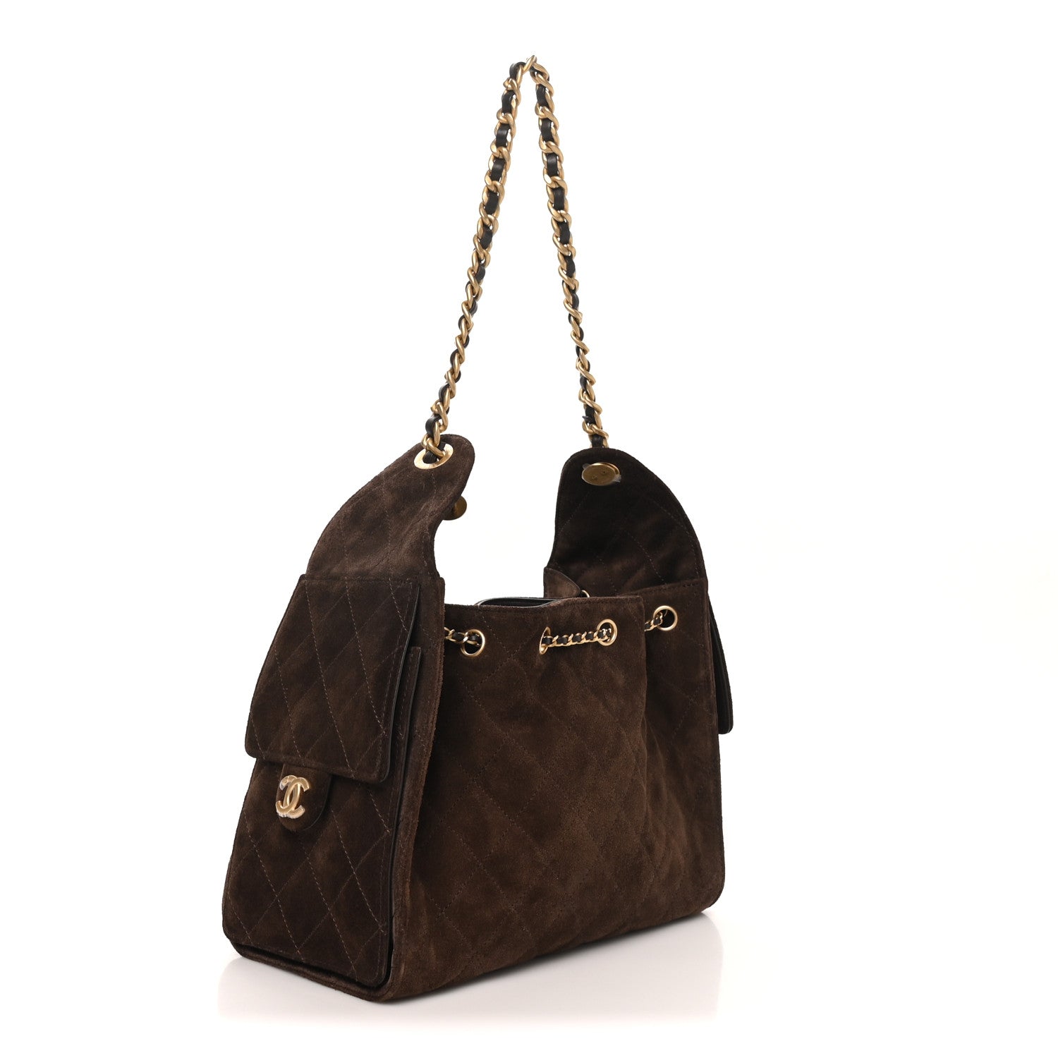 Suede Quilted Small Chanel 25 Handbag Dark Brown — view 3
