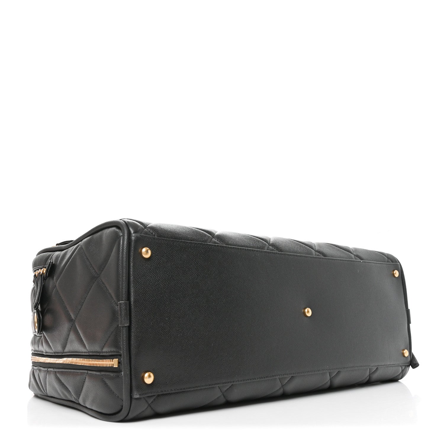 Shiny Grained Calfskin Quilted Travel Bowling Bag Black — view 4