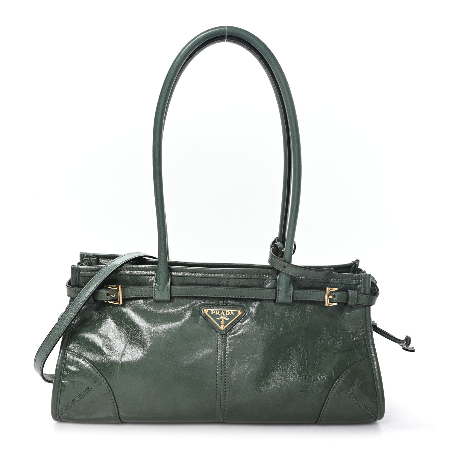 Glossy Calfskin Triangle Medium Bonnie Shoulder Bag Salvia