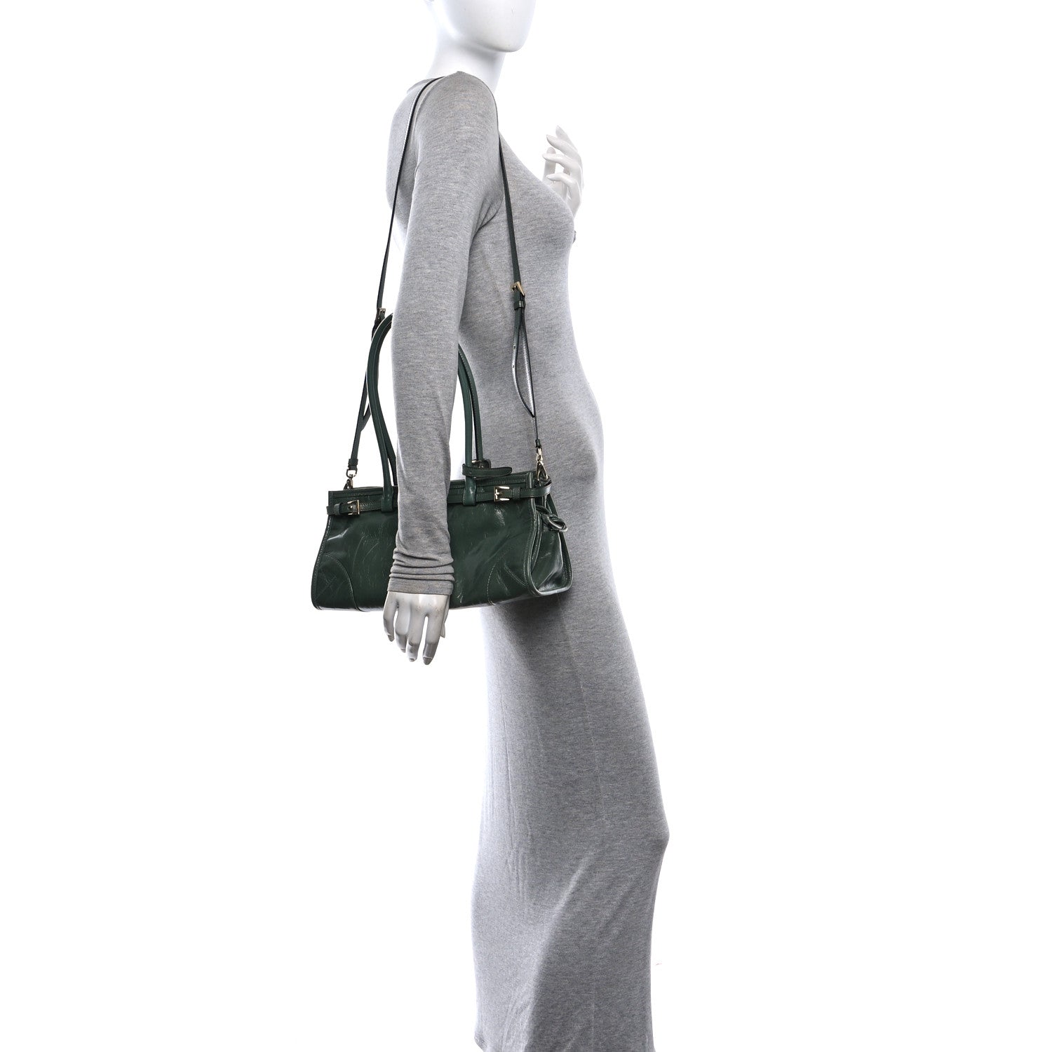 Glossy Calfskin Triangle Medium Bonnie Shoulder Bag Salvia — view 2