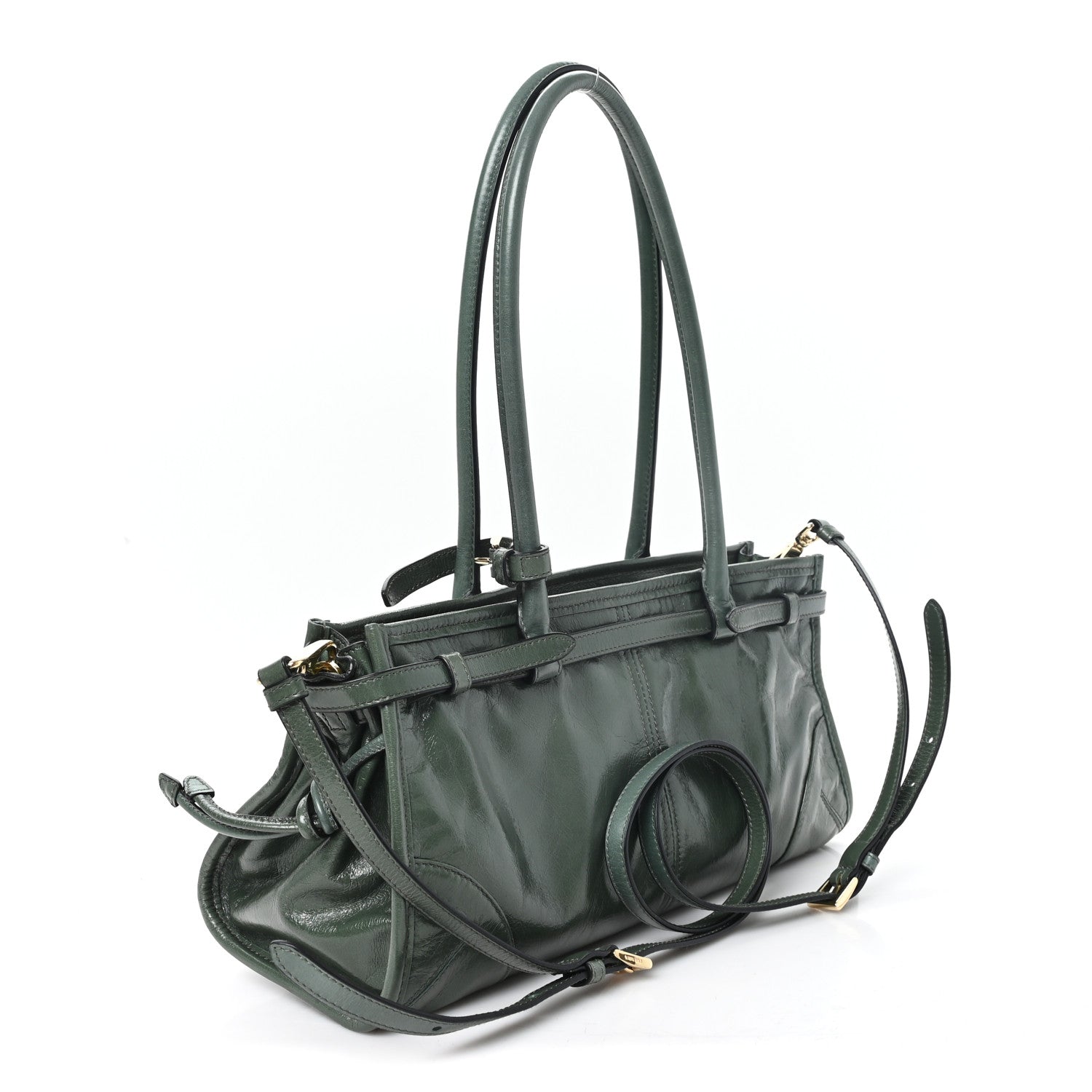 Glossy Calfskin Triangle Medium Bonnie Shoulder Bag Salvia — view 3