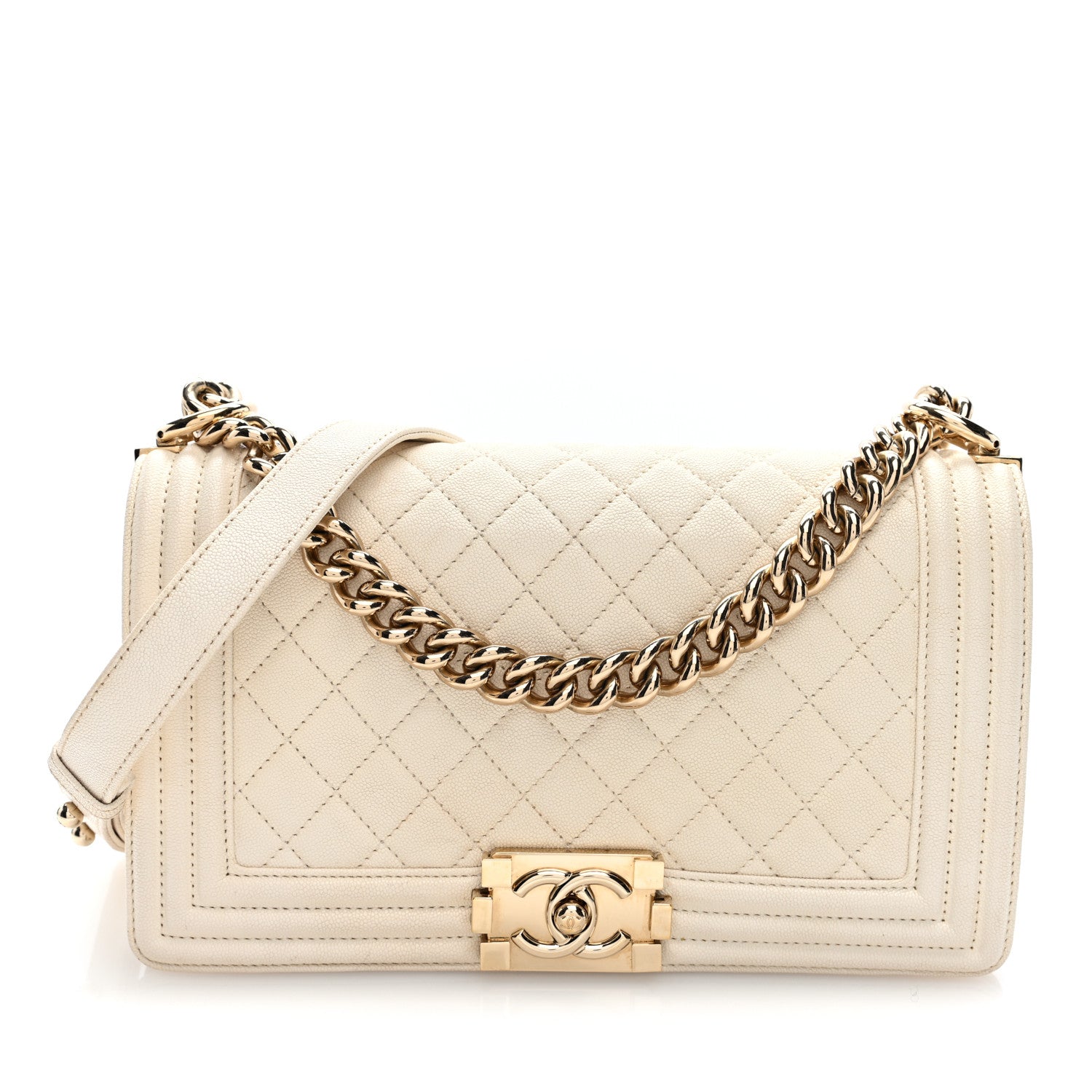 Caviar Quilted Medium Boy Flap White White