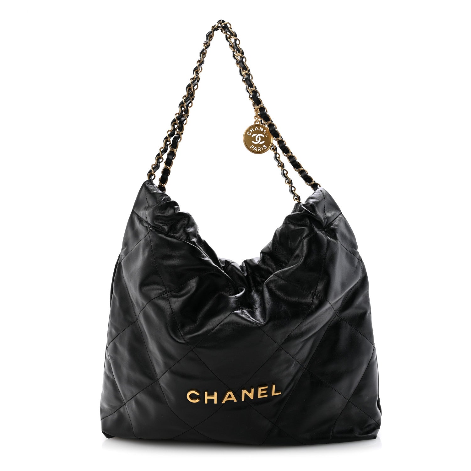 Shiny Calfskin Quilted Chanel 22 Black