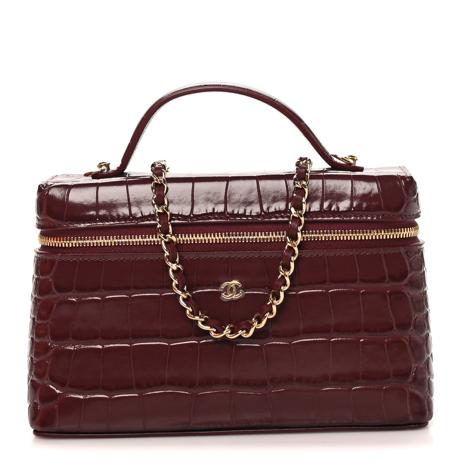 Calfskin Crocodile Embossed Crococo Exoticoco Vanity With Chain Dark Burgundy