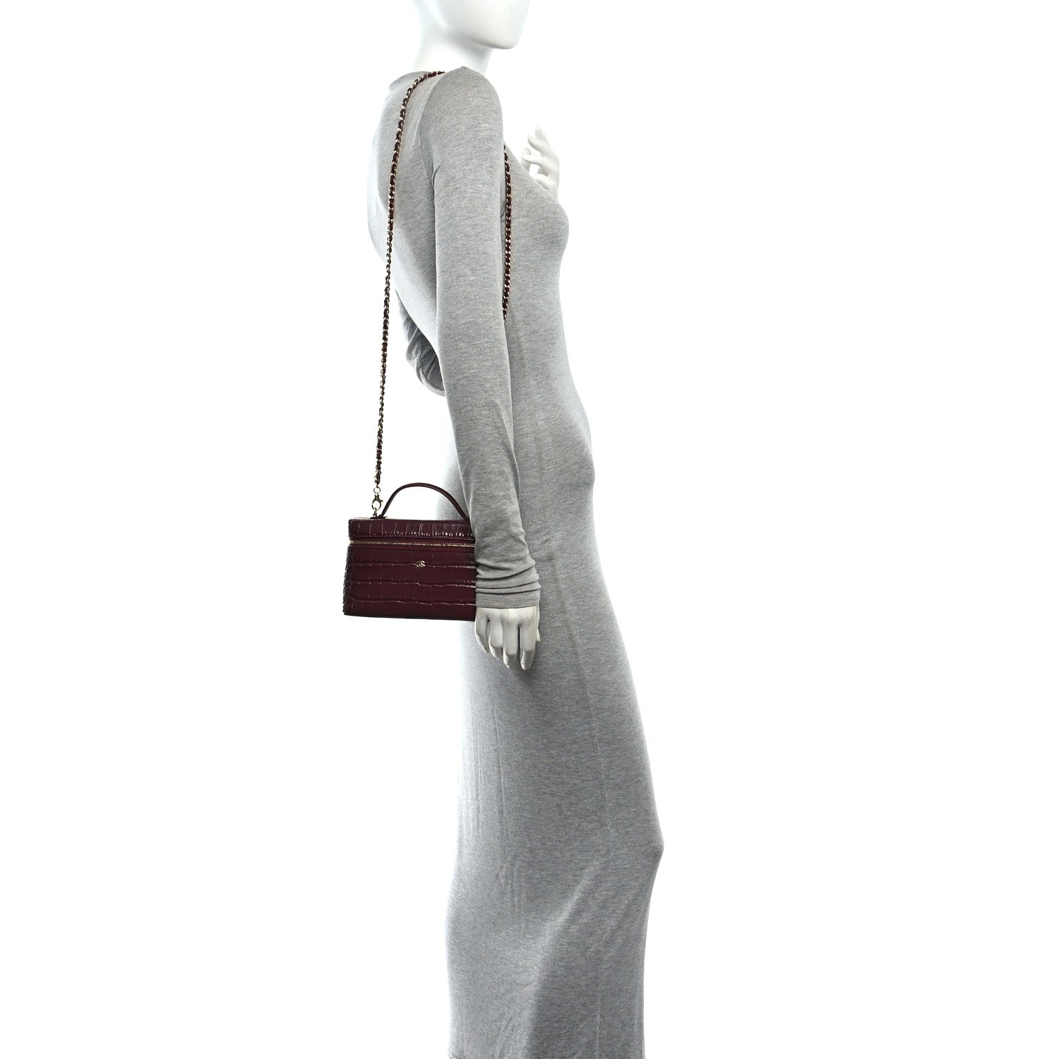 Calfskin Crocodile Embossed Crococo Exoticoco Vanity With Chain Dark Burgundy — view 2