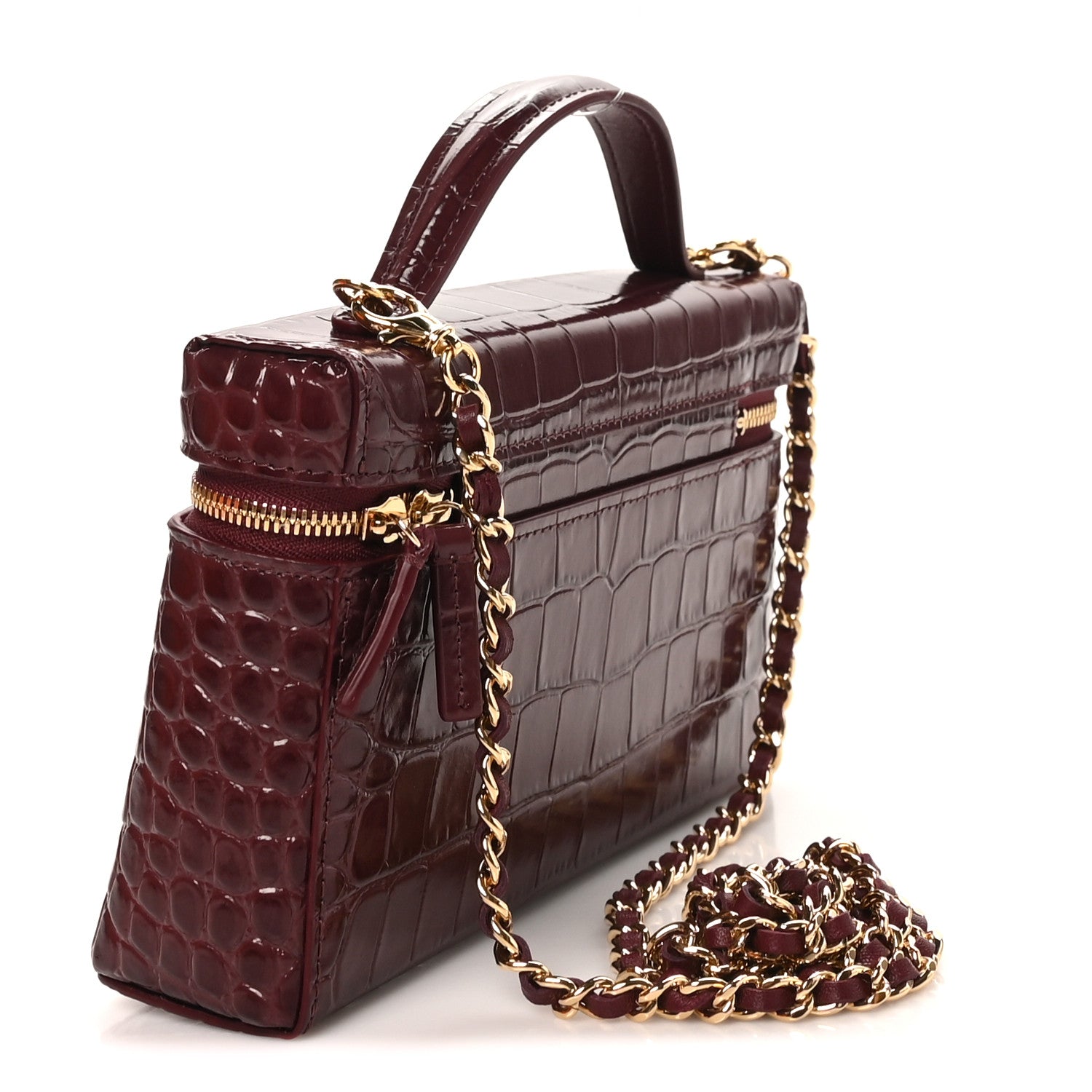 Calfskin Crocodile Embossed Crococo Exoticoco Vanity With Chain Dark Burgundy — view 3