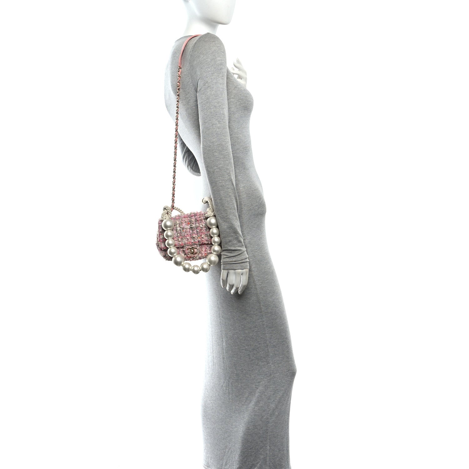 Tweed Mini Pearl Handle Flap Pink Beige Orange Ecru — view 2