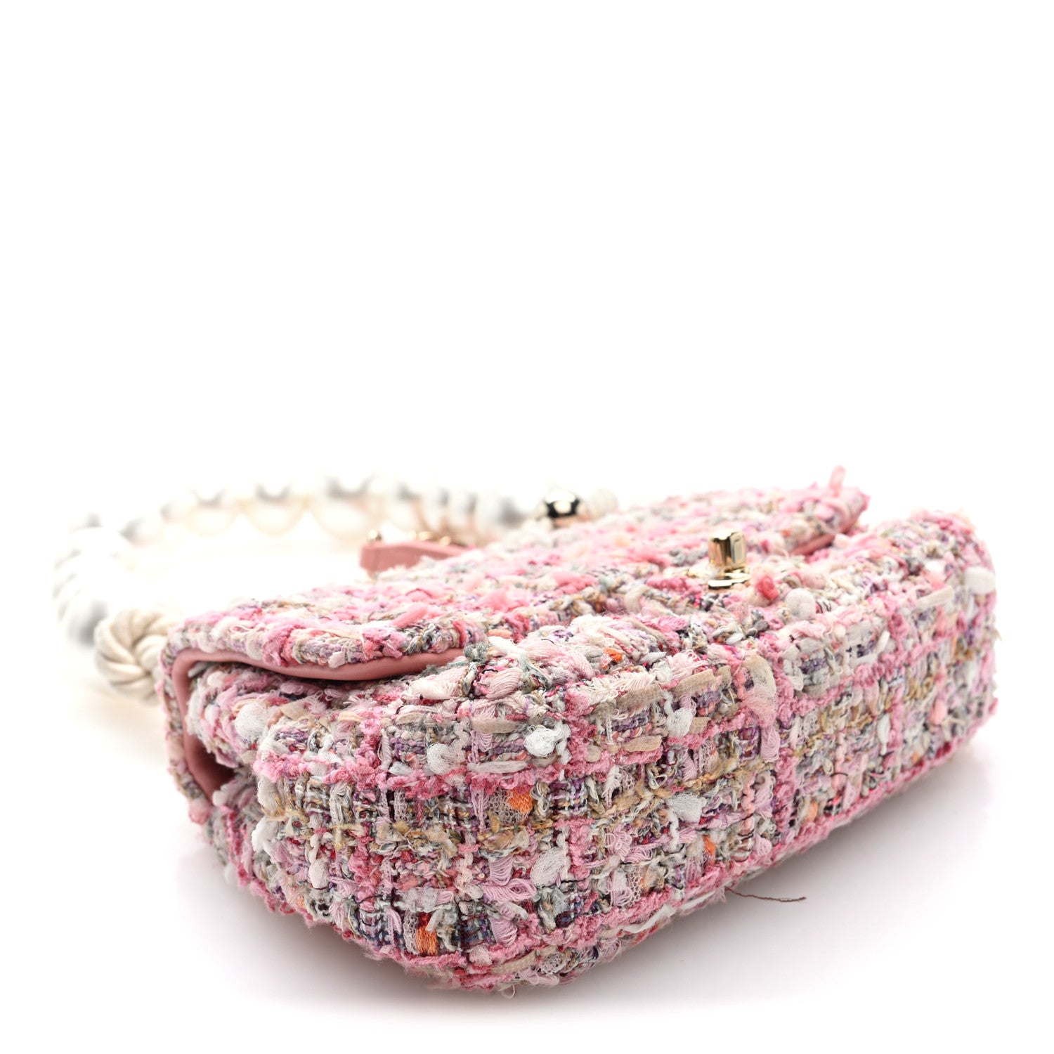 Tweed Mini Pearl Handle Flap Pink Beige Orange Ecru — view 4