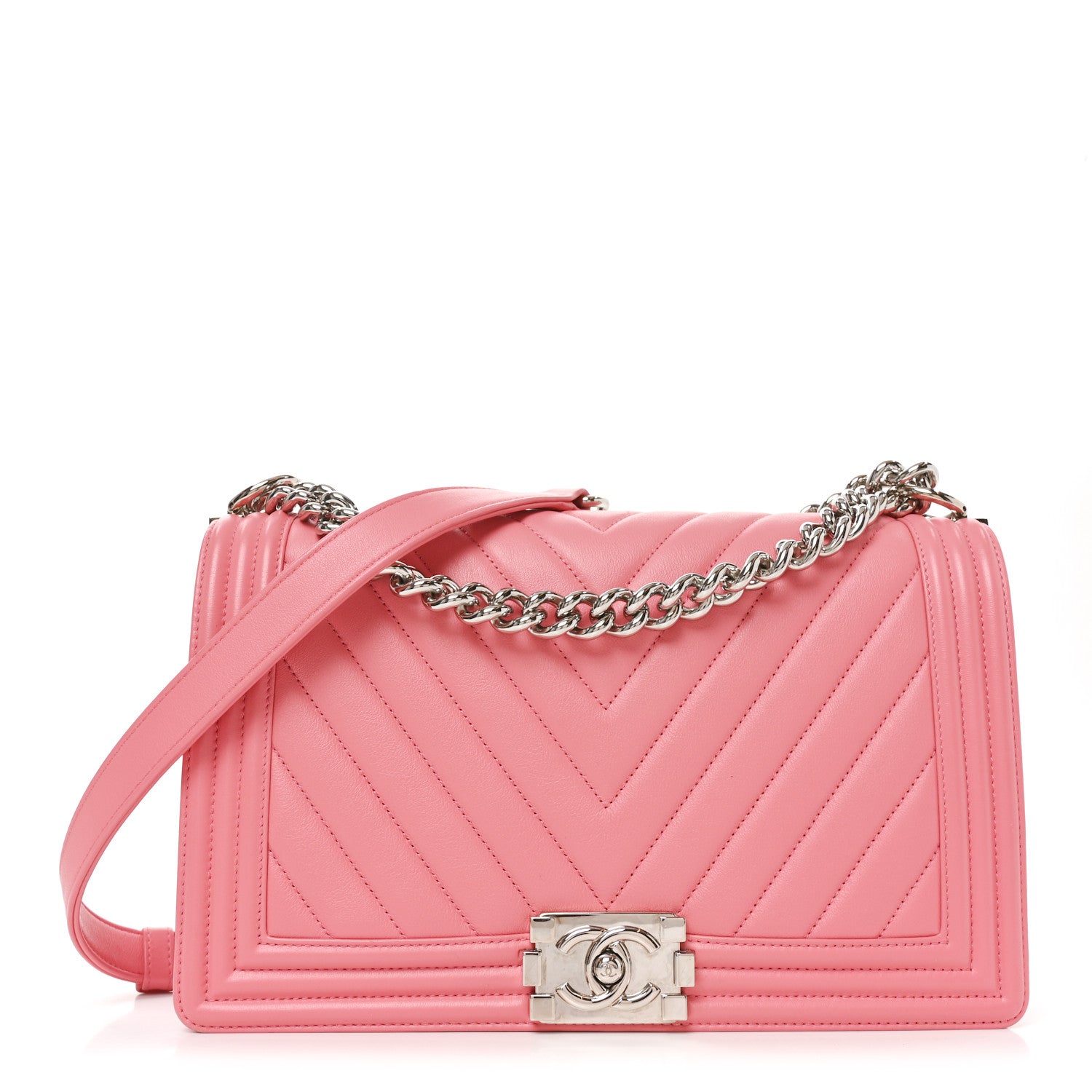 Calfskin Chevron Quilted New Medium Boy Flap Pink