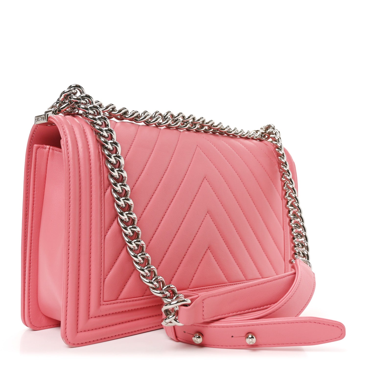 Calfskin Chevron Quilted New Medium Boy Flap Pink — view 3
