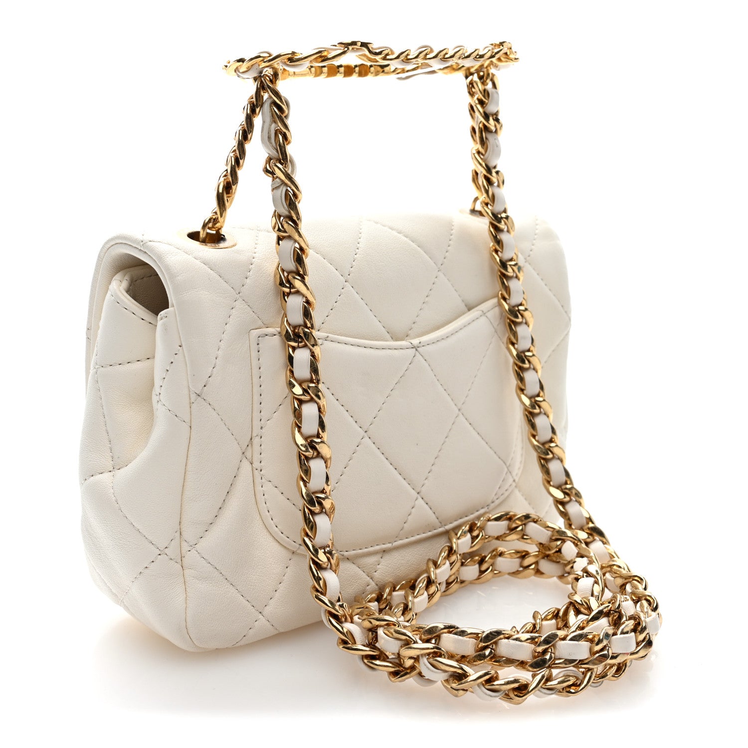 Lambskin Metal Quilted Mini Top Handle Square Flap White — view 3