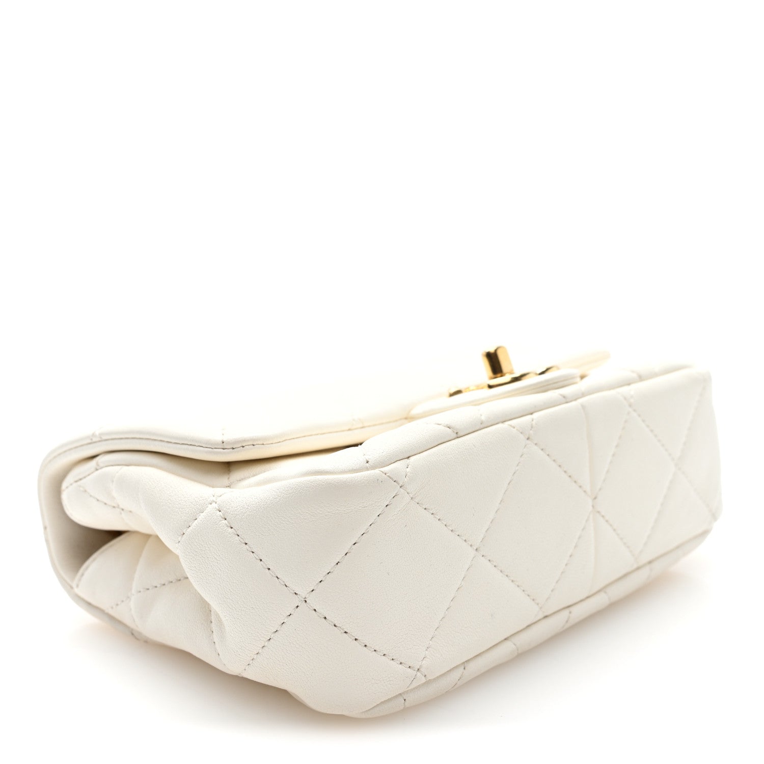 Lambskin Metal Quilted Mini Top Handle Square Flap White — view 4
