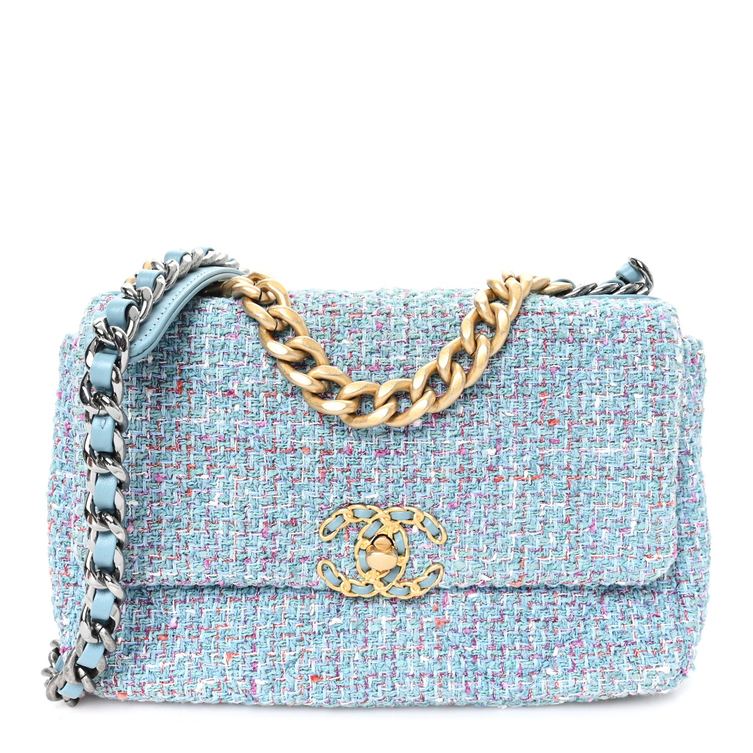 Tweed Quilted Medium Chanel 19 Flap Blue Multicolor